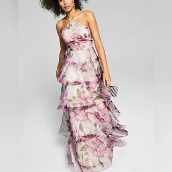 Speechless Pink Floral Tiered Formal Dress. Lined. Size 4 - Picture 1 of 5